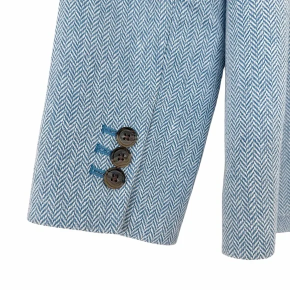 J. Crew Factory Herringbone One Button Blue White Blazer Size 4 - Picture 9 of 12